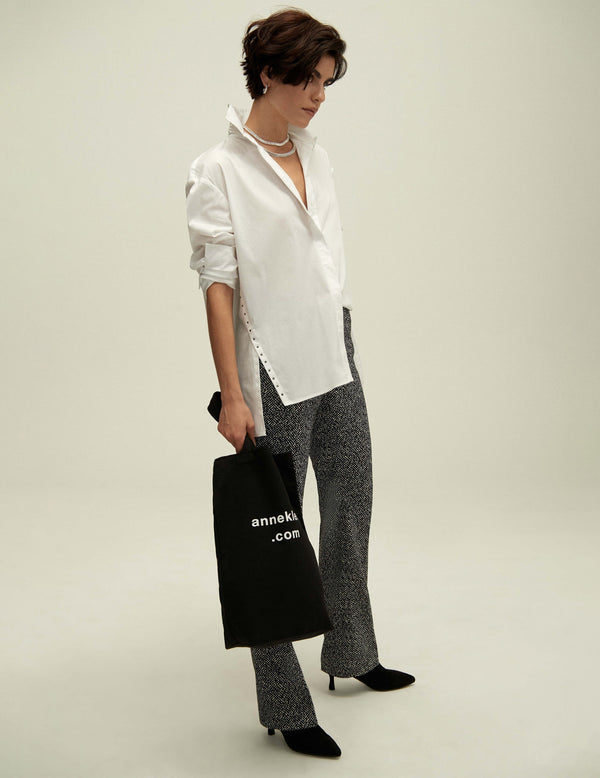 anne klein Knit Jacquard Fly Front Flare Leg Pant- Sale Anne Black/ Anne White