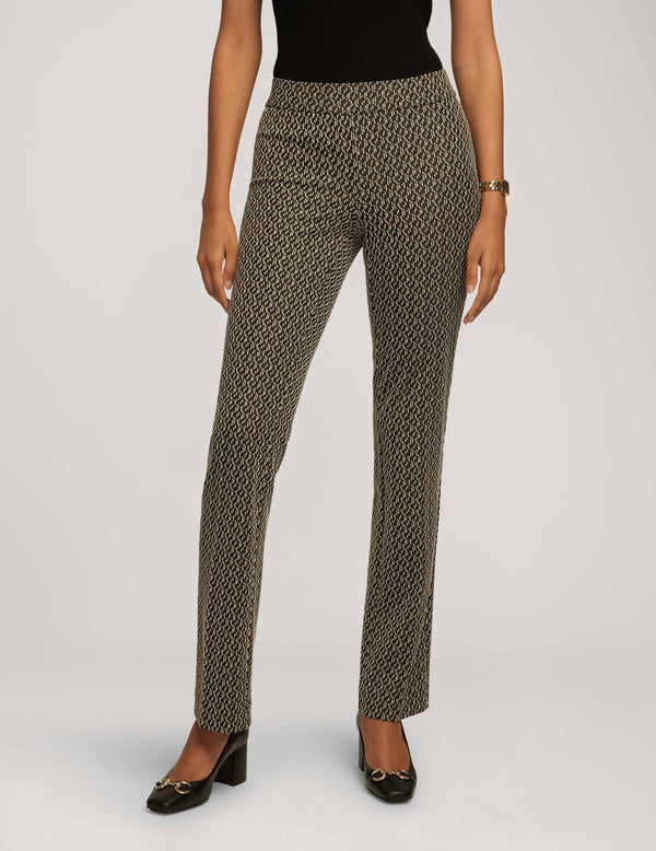Anne Klein Knit Jacquard Pull On Waistband Bootleg Pant- Sale Anne Black/ Anne White