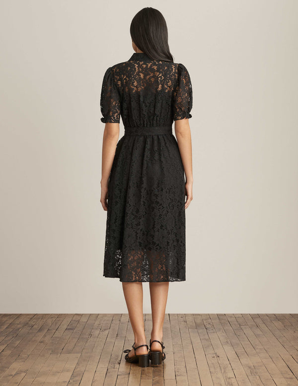 Anne Klein Lace Midi Dress With Puff Sleeves Anne Black