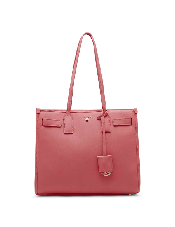 anne klein Large Structured Tote With Luggage Tag Ocean Coral