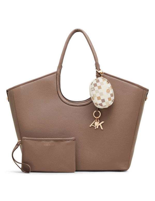 anne klein Large Tote with Graphic Tile Lion Logo Pouch Mink/Neutral Multi