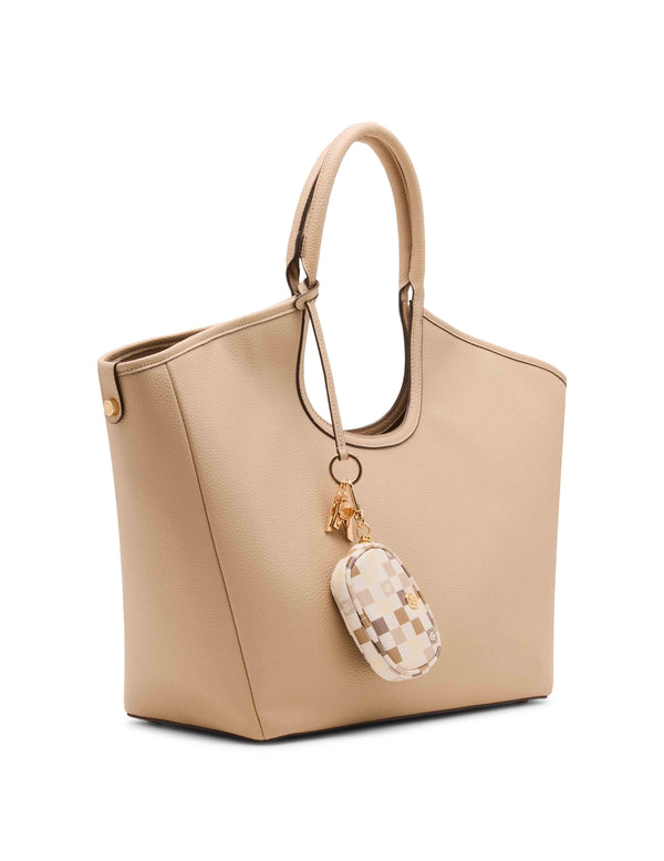 Anne Klein Large Tote With Graphic Tile Lion Logo Pouch Sesame/Neutral Multi