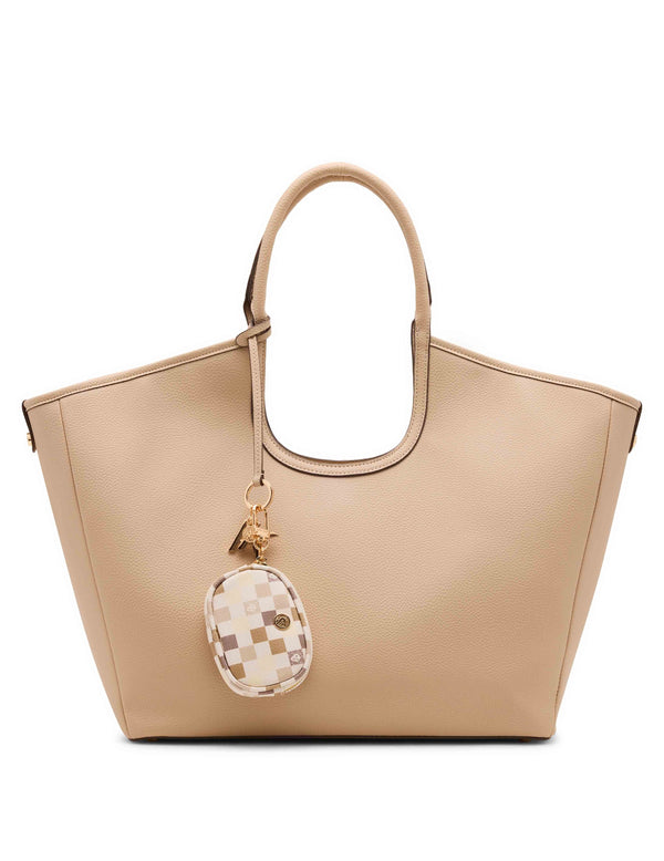 Anne Klein Large Tote With Graphic Tile Lion Logo Pouch Sesame/Neutral Multi