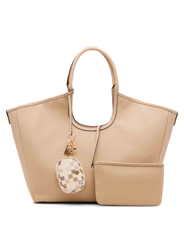 anne klein Large Tote with Graphic Tile Lion Logo Pouch Sesame/Neutral Multi