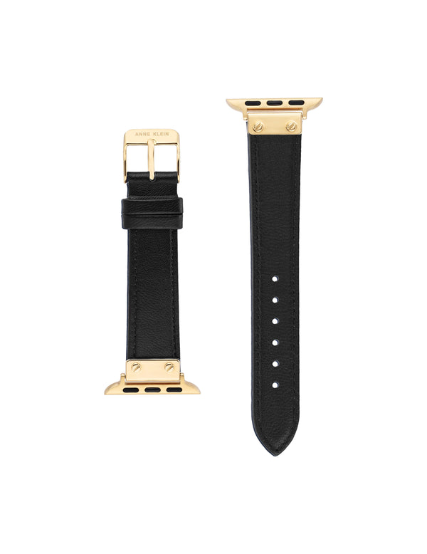 Anne Klein Leather Band For Apple Watch® Black/Gold-Tone
