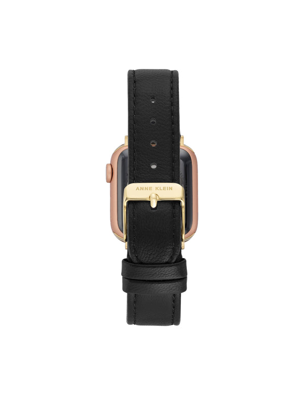 Anne Klein Leather Band For Apple Watch® Black/Gold-Tone