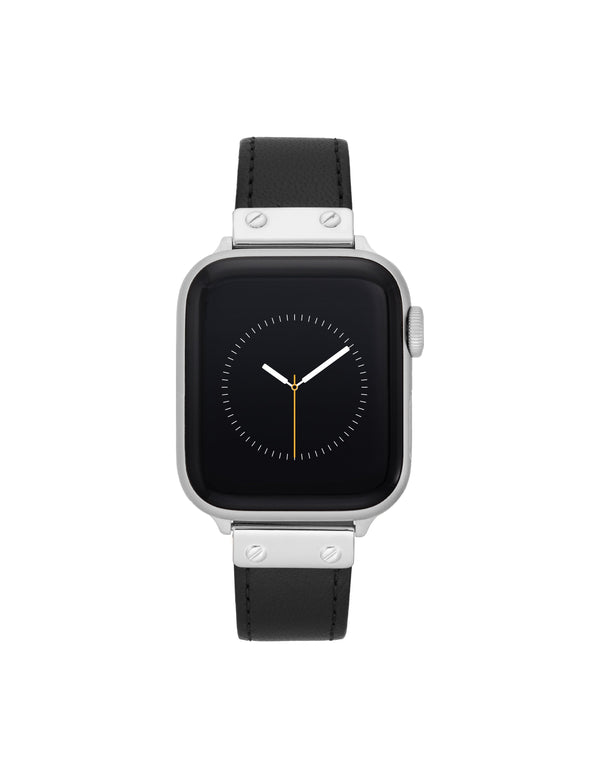 anne klein Leather Band for Apple Watch® Black/Silver