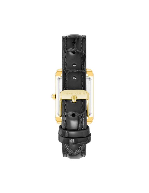 Anne Klein Legacy Calfskin Leather Strap Watch Black/ Gold-Tone