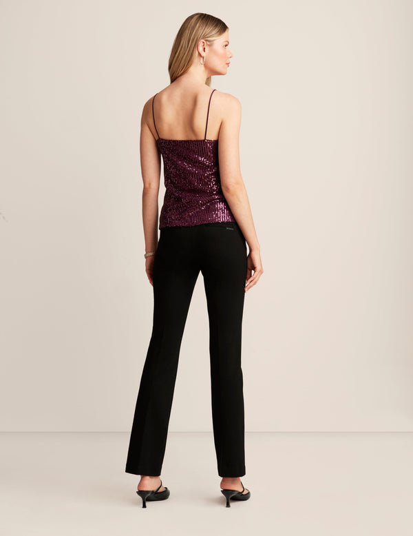 Anne Klein Linear Sequin Mesh V Neck Cami Deep Plum