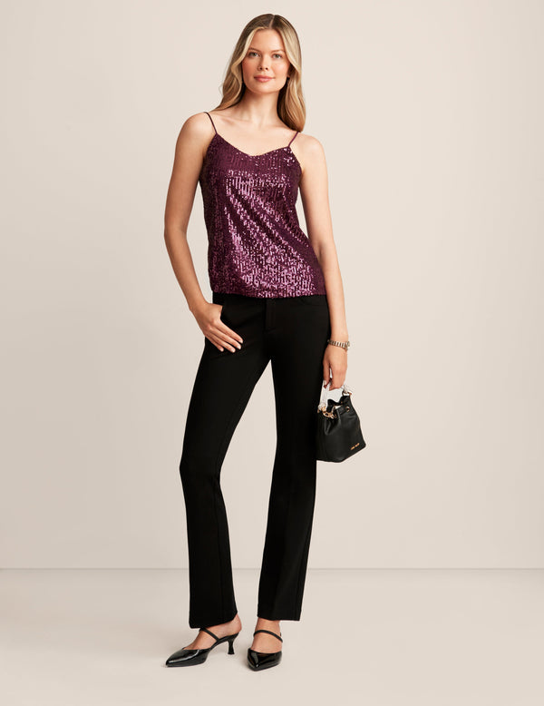anne klein Linear Sequin Mesh V Neck Cami Deep Plum