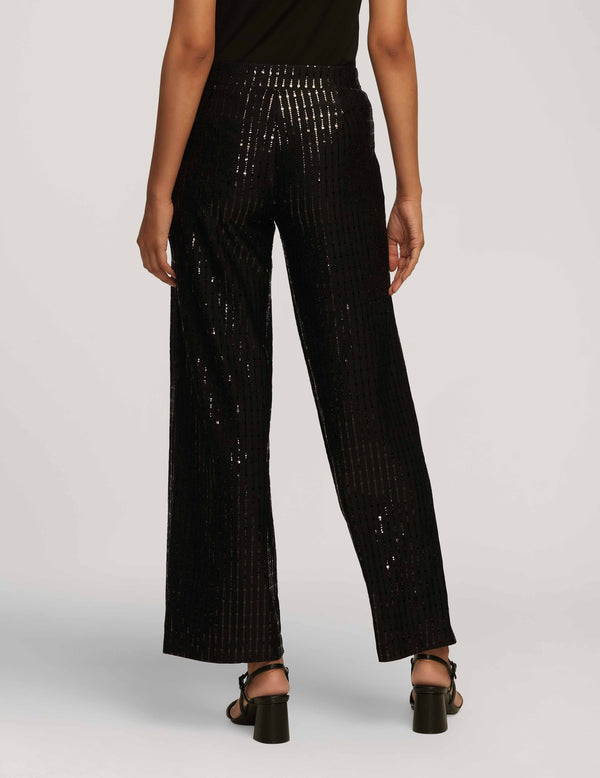 Anne Klein Linear Shine Pull On Wide Leg Pant- Sale Anne Black