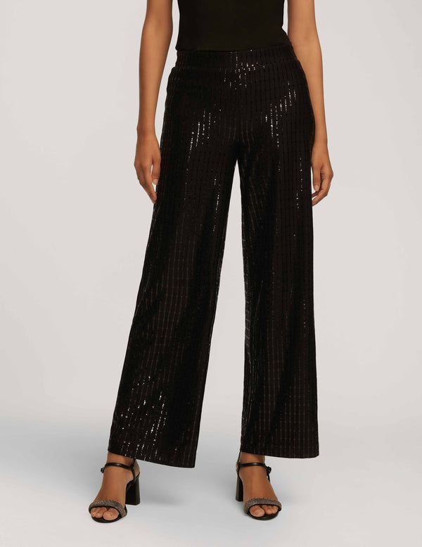Anne Klein Linear Shine Pull On Wide Leg Pant- Sale Anne Black