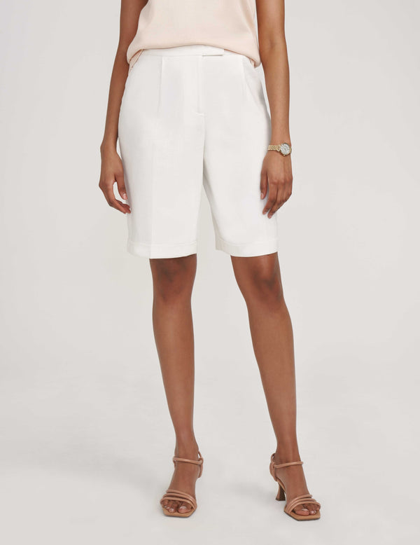 anne klein Lined Fly Front Pleat Bermuda- Sale Bright White