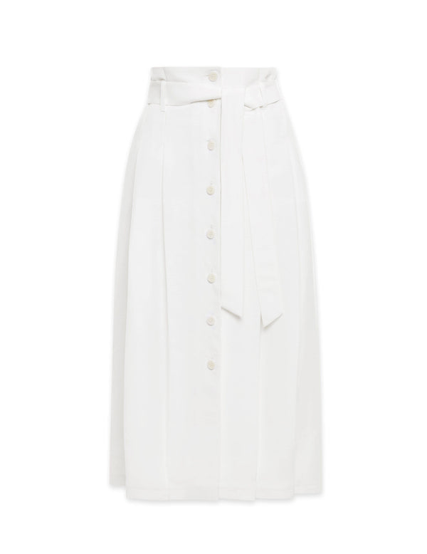 Anne Klein Linen Button Up Belted Midi Skirt- Sale White