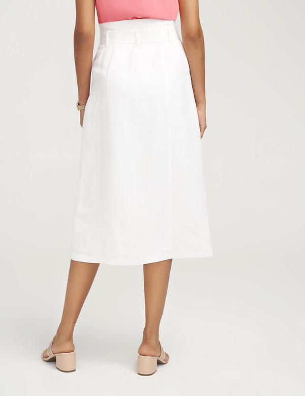 Anne Klein Linen Button Up Belted Midi Skirt- Sale White