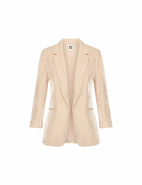 Anne Klein Linen Foil Notched Collar Jacket- Sale Light Coffee