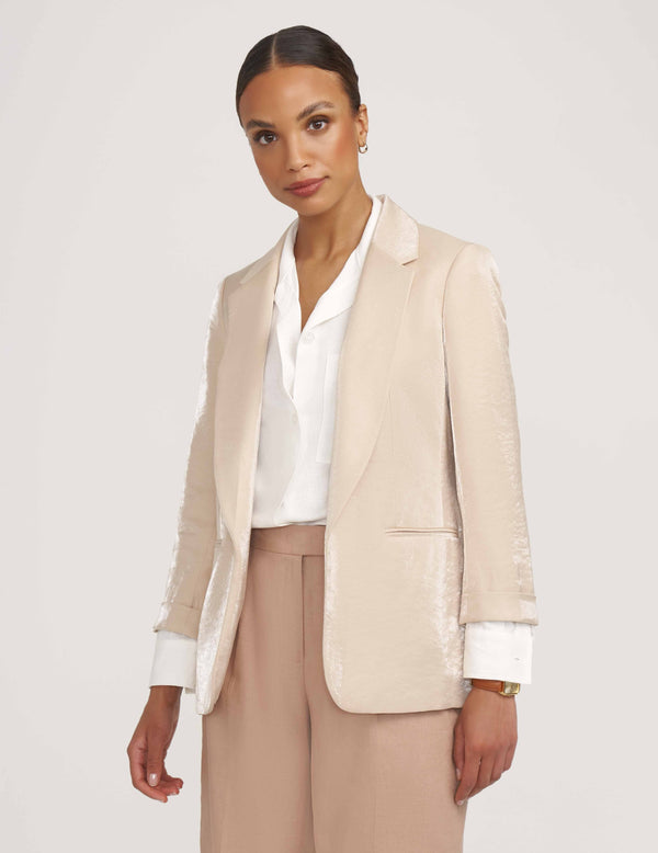 Anne Klein Linen Foil Notched Collar Jacket- Sale Light Coffee