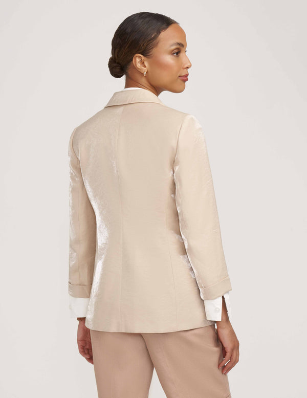 Anne Klein Linen Foil Notched Collar Jacket- Sale Light Coffee