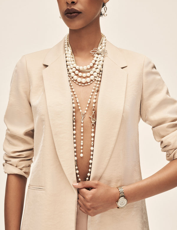 anne klein Linen Foil Notched Collar Jacket- Sale Light Coffee