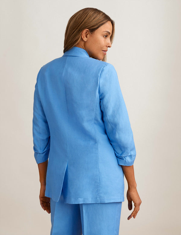 Anne Klein Linen One Button Blazer With Scrunch Sleeve Shore Blue