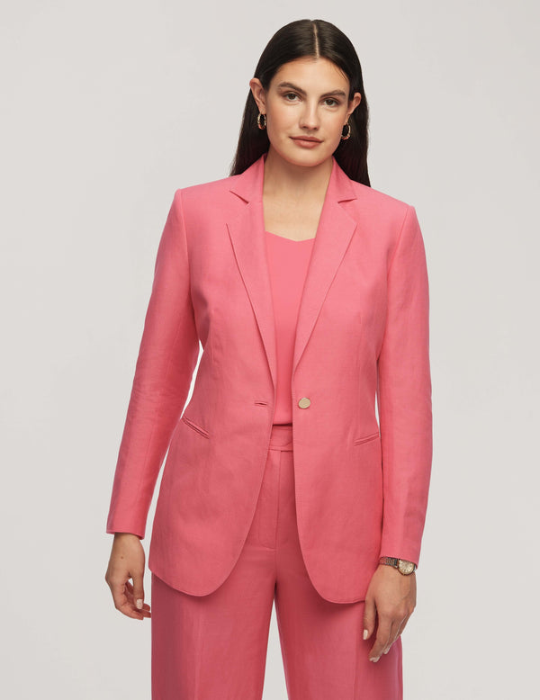 Anne Klein Linen One Button Jacket With Notch Collar- Sale Camellia