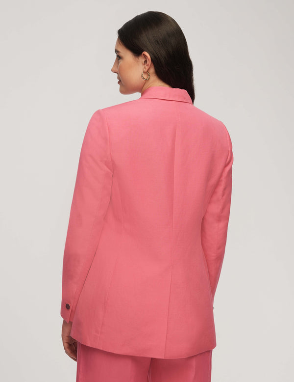 Anne Klein Linen One Button Jacket With Notch Collar- Sale Camellia