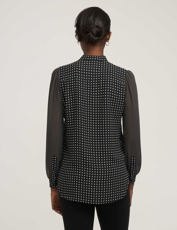 Anne Klein Long Sheer Sleeve Poet Blouse Black/White