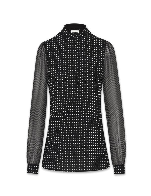 Anne Klein Long Sheer Sleeve Poet Blouse- Sale Black/White