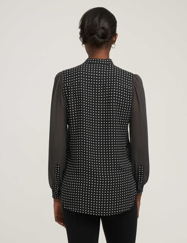 Anne Klein Long Sheer Sleeve Poet Blouse- Sale Black/White