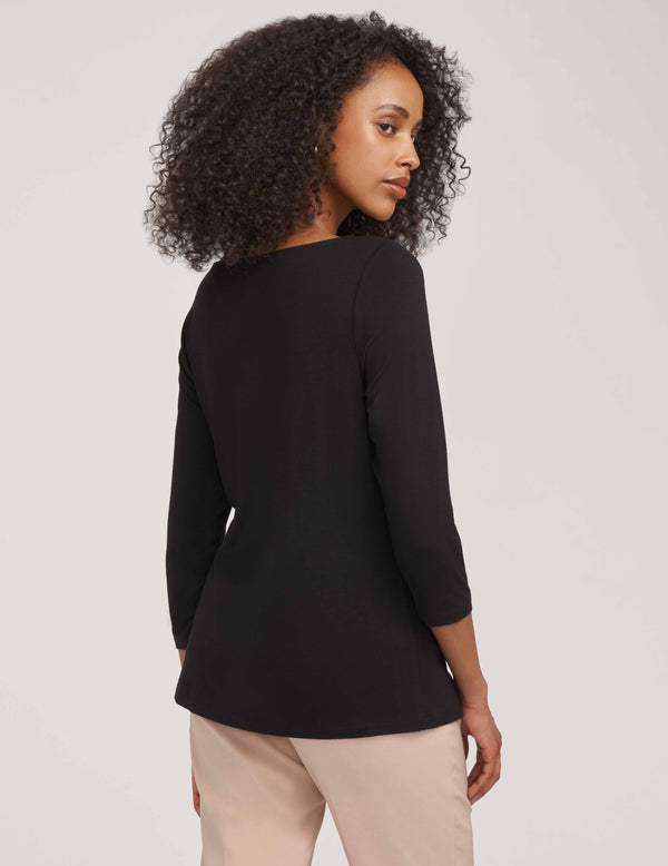 Anne Klein Long Sleeve Asymmetric Twist Neck Top- Sale Anne Black