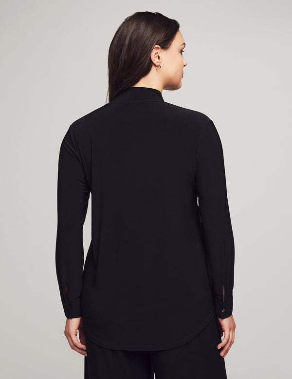 Anne Klein Long Sleeve Buttoned Cuff Top With V-Neck Collar- Sale Anne Black
