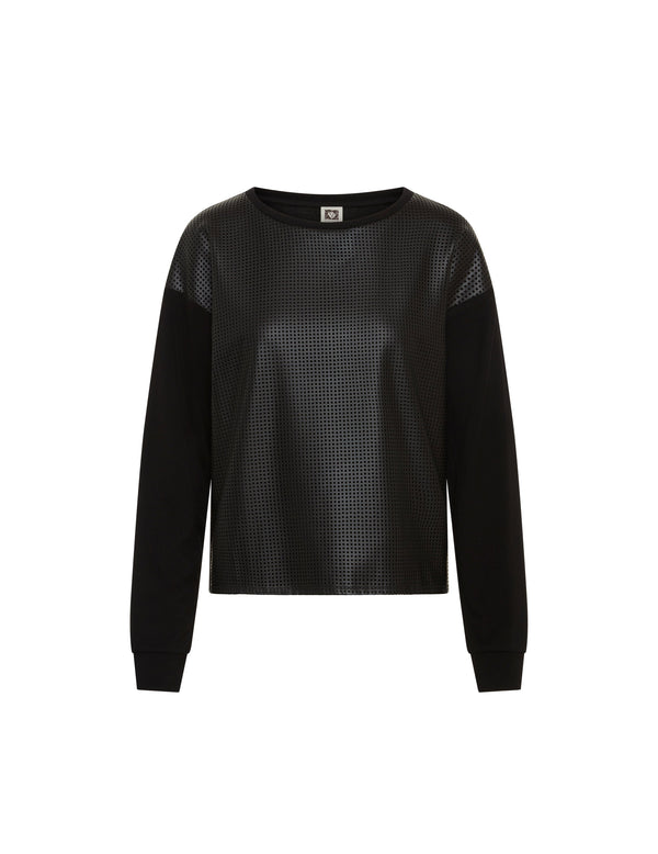 Anne Klein Long Sleeve Serenity Faux Leather Top- Sale Anne Black