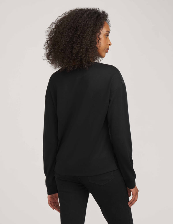 Anne Klein Long Sleeve Serenity Faux Leather Top- Sale Anne Black