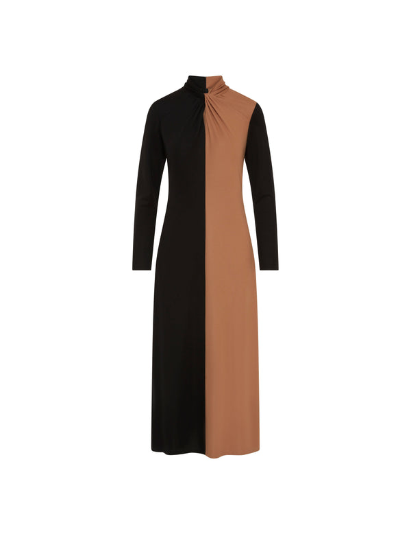 Anne Klein Long Sleeve Twist Neck Blocked Midi Dress- Sale Anne Black/ Vicuna