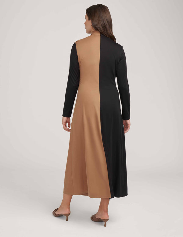 Anne Klein Long Sleeve Twist Neck Blocked Midi Dress- Sale Anne Black/ Vicuna