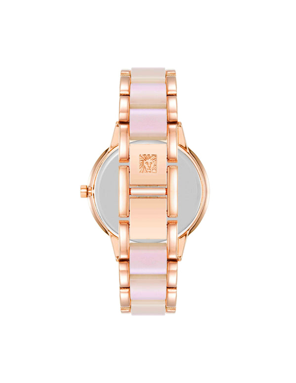 Anne Klein Marbleized Acetate Bracelet Watch Rose Gold-Tone/Iridescent