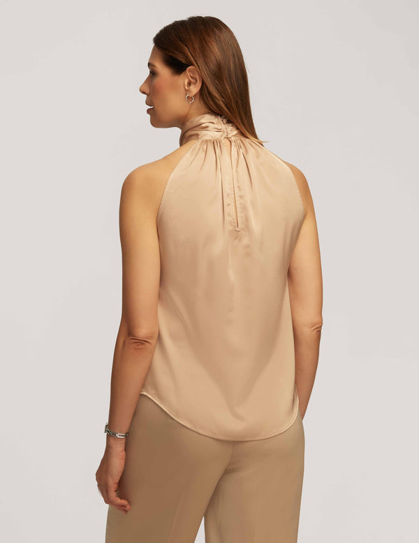 Anne Klein Matte Satin Twist Neck Halter Top- Sale Latte