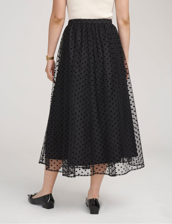 Anne Klein Mesh Flocked Dot Pull On A-Line Skirt- Sale Anne Black