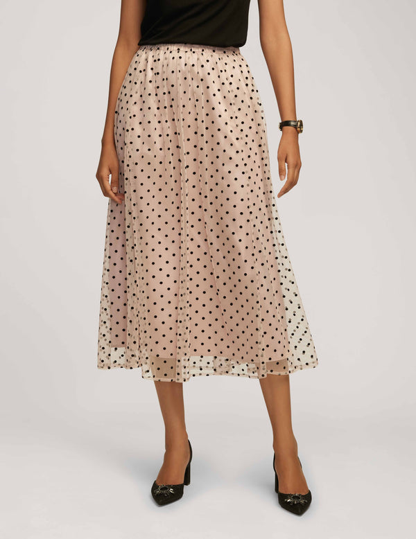 Anne Klein Mesh Flocked Dot Pull On A-Line Skirt- Sale Ballet/ Anne Black