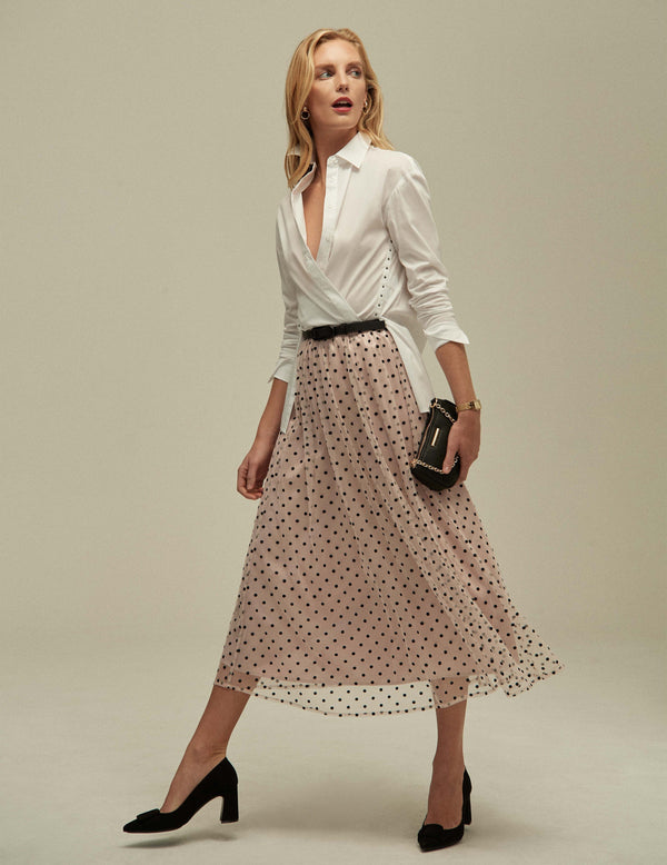 anne klein Mesh Flocked Dot Pull On A-Line Skirt- Sale Ballet/ Anne Black