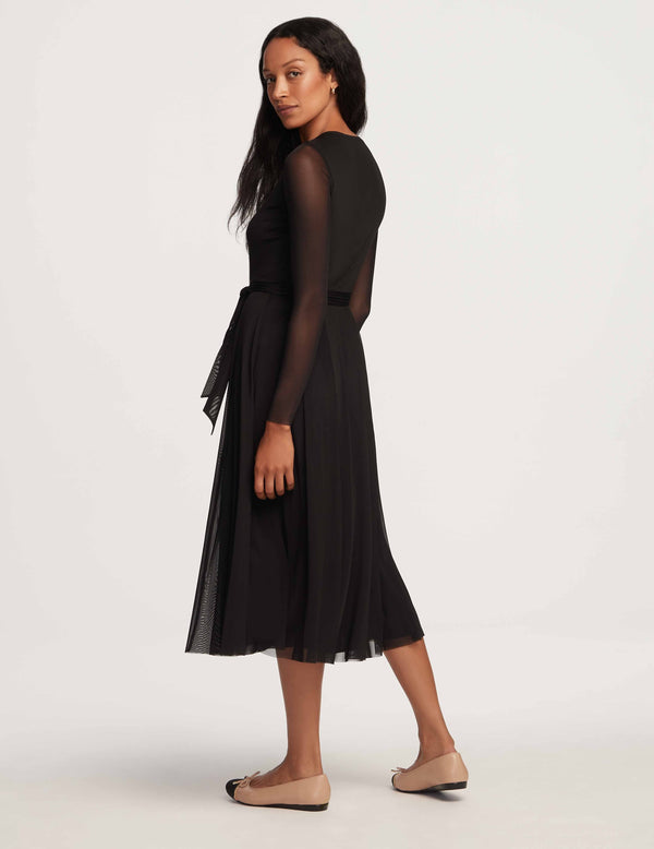 Anne Klein Mesh Tie Waist Midi Dress- Sale Anne Black