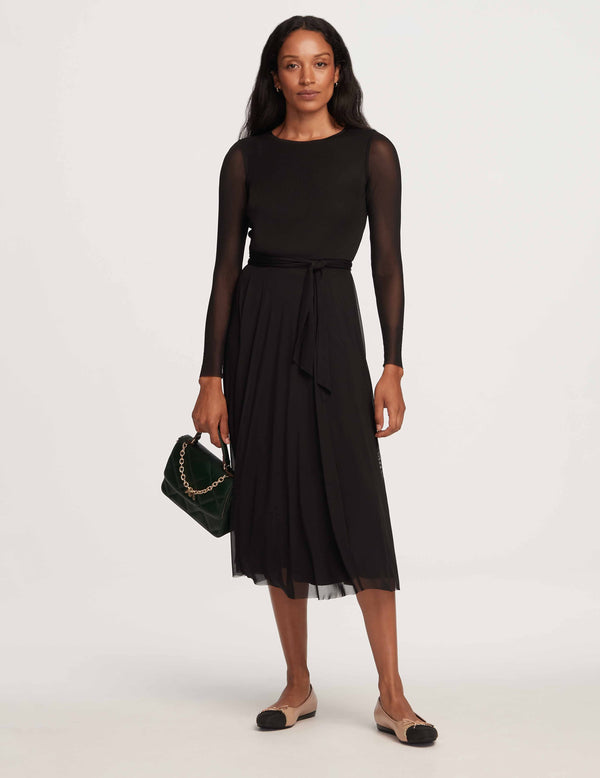 Anne Klein Mesh Tie Waist Midi Dress- Sale Anne Black