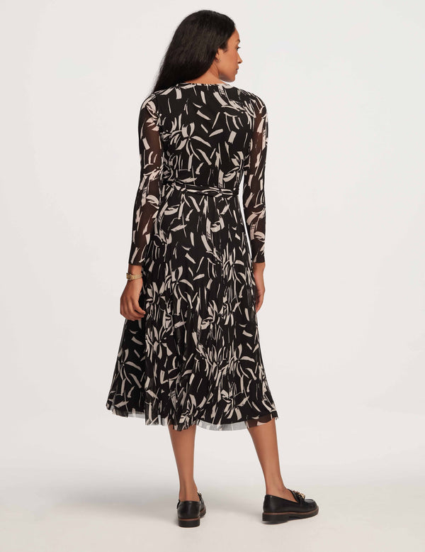 Anne Klein Mesh Tie Waist Midi Dress- Sale Anne Black/Anne White