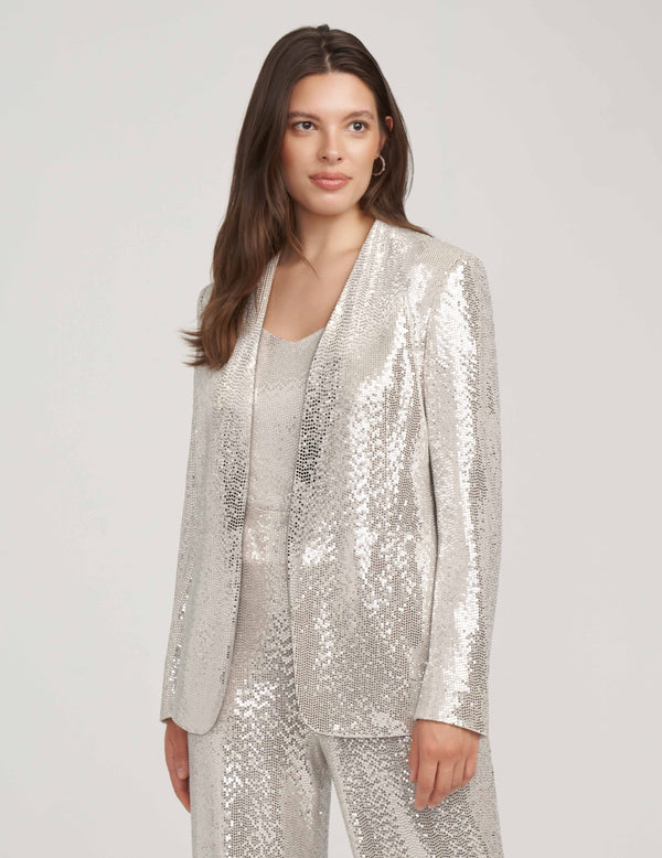 Anne Klein Metallic Heatset Knit Cardigan Jacket- Sale Lt Latte/Silver