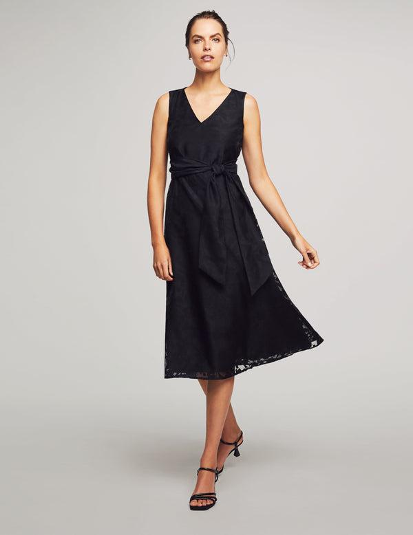 anne klein Midi Dress With Attached Sash- Sale Anne Black