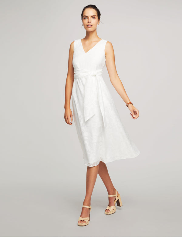 anne klein Midi Dress With Attached Sash- Sale Bright White