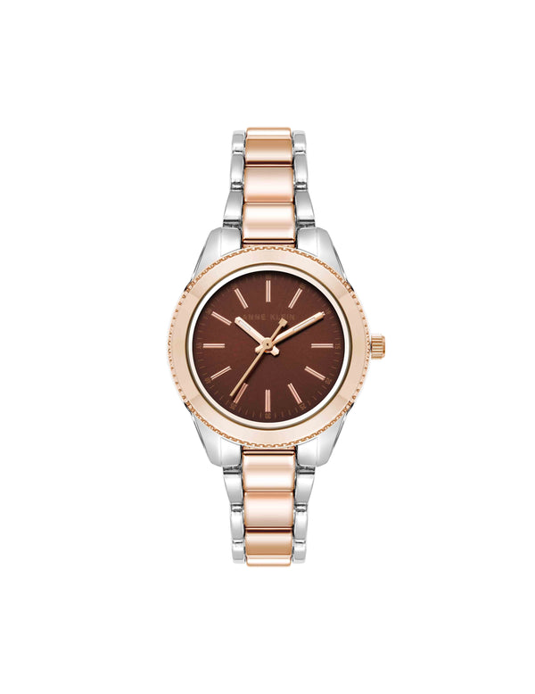 anne klein Minimalist Contemporary Watch Brown/Silver-Tone/Rose Gold-Tone