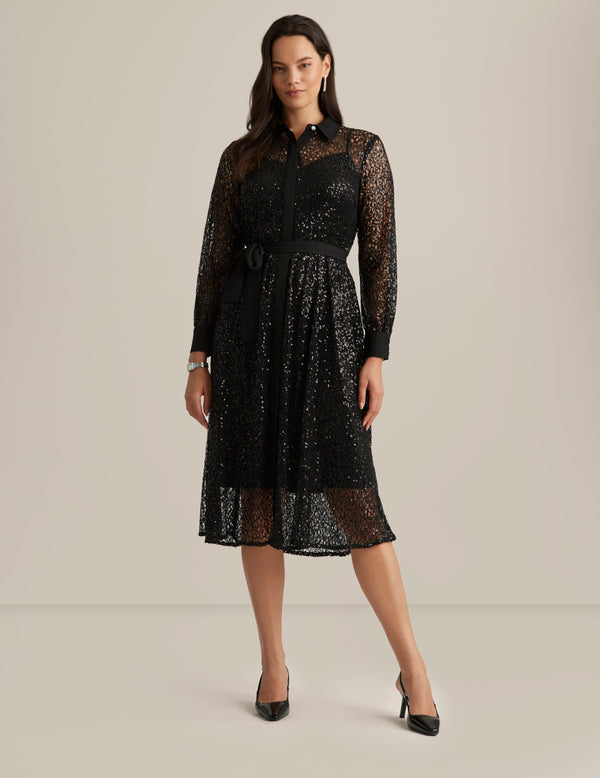 anne klein Mixed Media A-Line Shirt Dress Anne Black