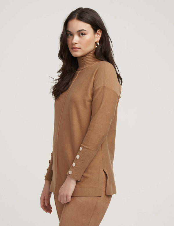 Anne Klein Mock Neck Elbow Sleeve Sweater- Sale Vicuna