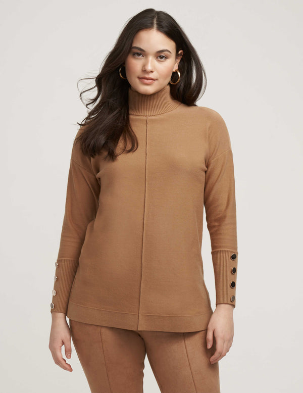 anne klein Mock Neck Elbow Sleeve Sweater- Sale Vicuna